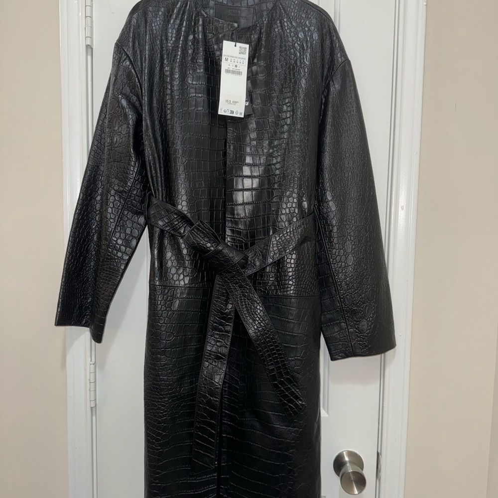 Zara Black Embossed Real Leather Jacket